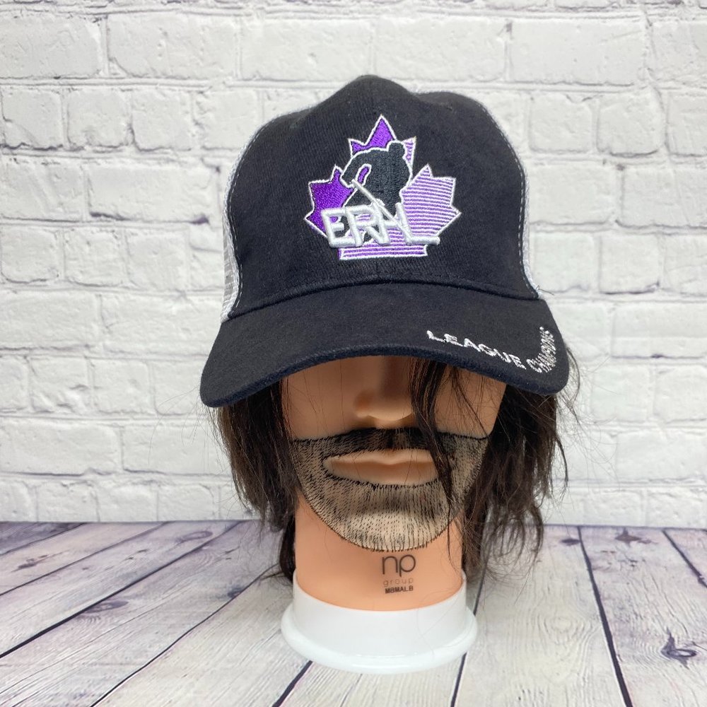 ERHL Hockey League Champions Trucker Hat Mesh Cap Snapback Black and White